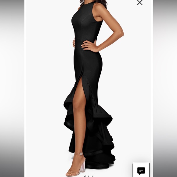 Betsy & Adam Ruffle Halter Crepe Gown - Picture 3 of 7